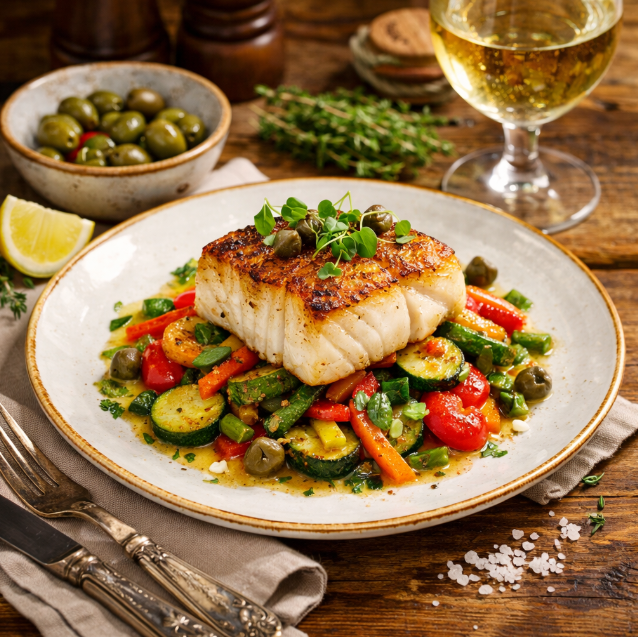 Треска с овощным соте