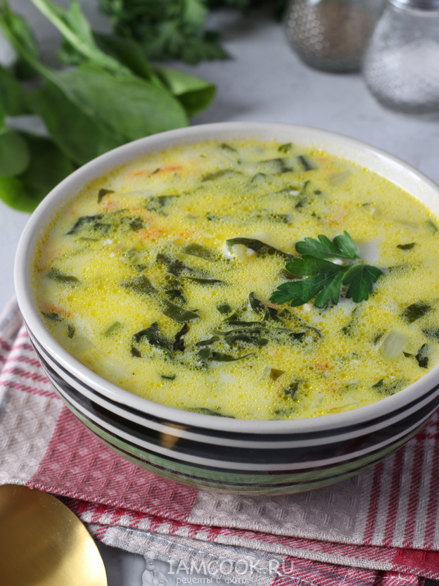 Лёгкий и питательный суп со шпинатом и сыром для уютного вечера