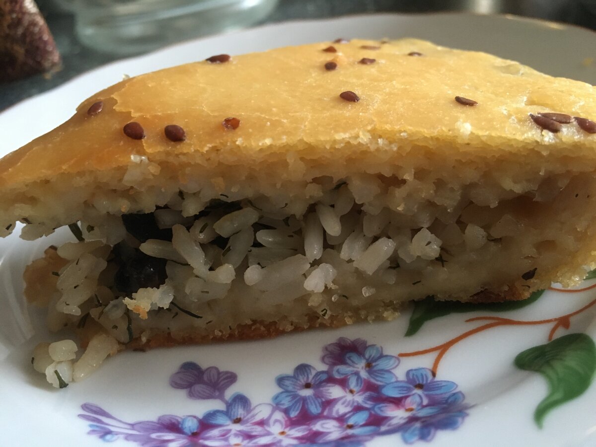 Простое и вкусное заливное пирог с рисом и грибами за час