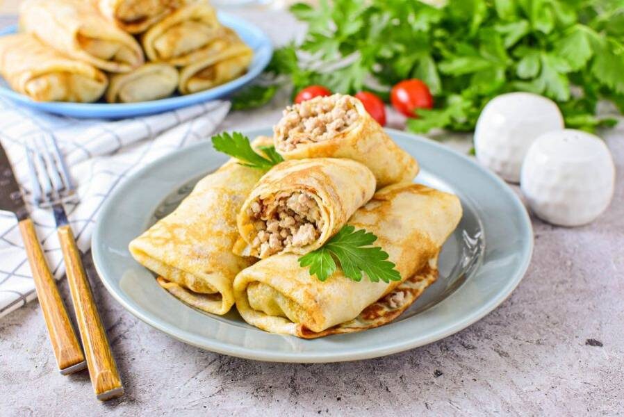 Ароматные блины с мясом для масленичной недели